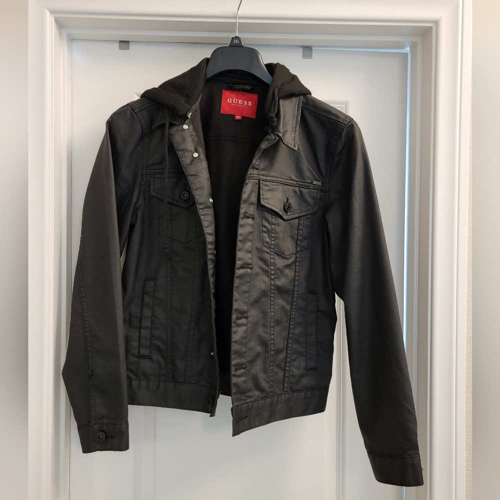 Brand New Without Tag, GUESS Men's Black Jacket Wtih Detachable Hoodie, Small